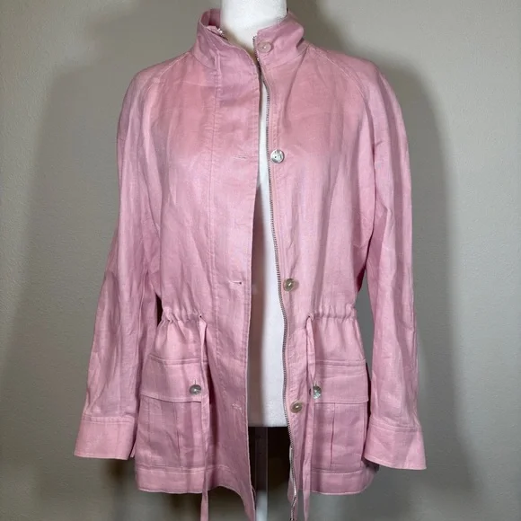 Neiman Marcus Light Pink Linen Utility Jacket Size Medium - Picture 6 of 10